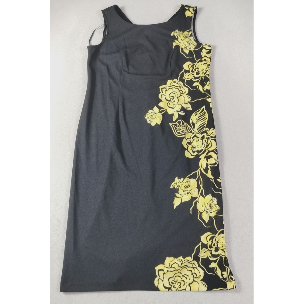 Maya Brooke Dress Womens‎ 12 Black Floral Sheath Sleeveless Scoop Neck Lined